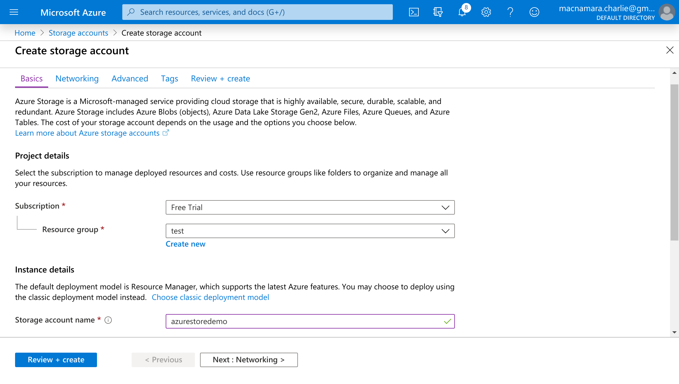 create storage account
